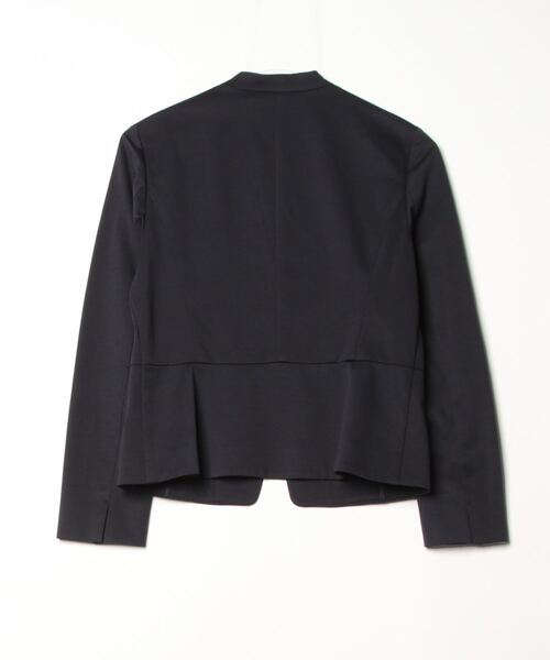 極美品　23区　希少　洗える　大きい　50 ノーカラー　ジャケット　ネイビー セットアップ対応／洗える】トリアセダブルジョーゼット ノーカラー