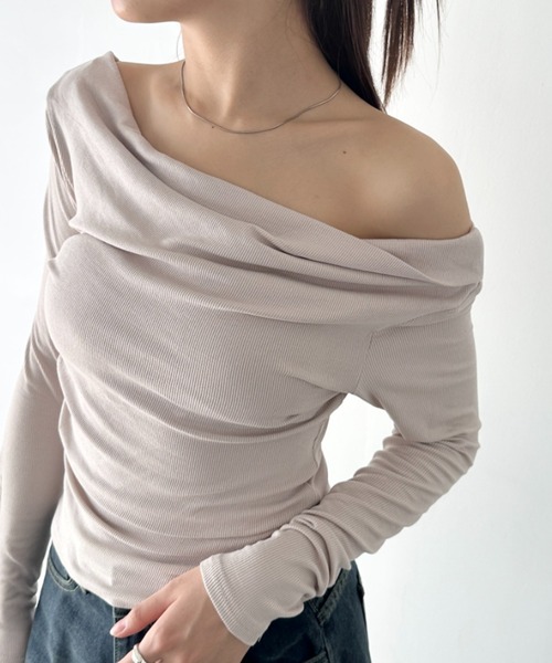 Bamm tシャツ カウルネックドレープコンパクトトップス レディース