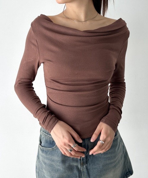 Bamm tシャツ カウルネックドレープコンパクトトップス レディース