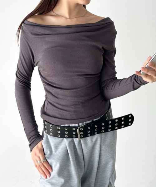 Bamm tシャツ カウルネックドレープコンパクトトップス レディース