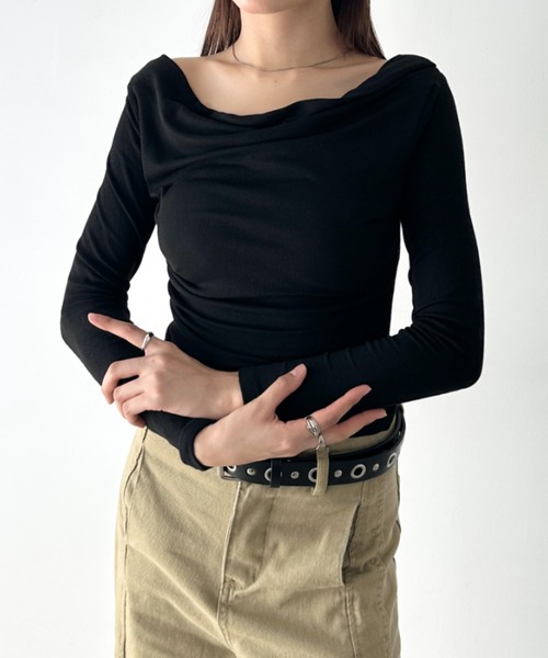 Bamm tシャツ カウルネックドレープコンパクトトップス レディース