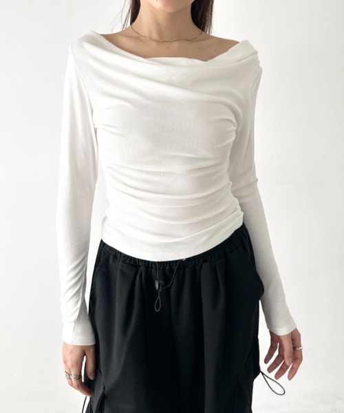 Bamm tシャツ カウルネックドレープコンパクトトップス レディース