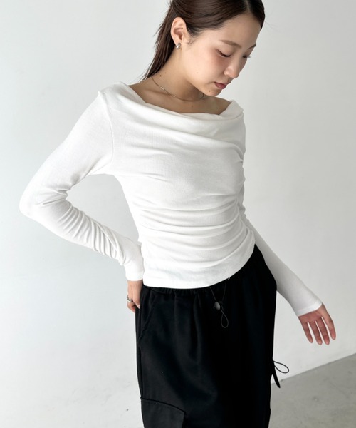 Bamm tシャツ カウルネックドレープコンパクトトップス レディース