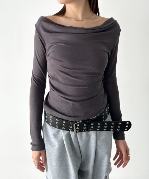 Bamm tシャツ カウルネックドレープコンパクトトップス レディース