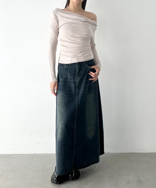 Bamm tシャツ カウルネックドレープコンパクトトップス レディース