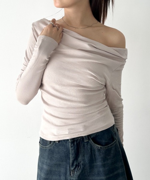 Bamm tシャツ カウルネックドレープコンパクトトップス レディース