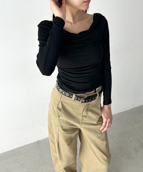 Bamm tシャツ カウルネックドレープコンパクトトップス レディース