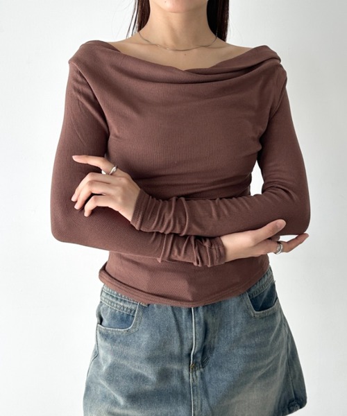 Bamm tシャツ カウルネックドレープコンパクトトップス レディース