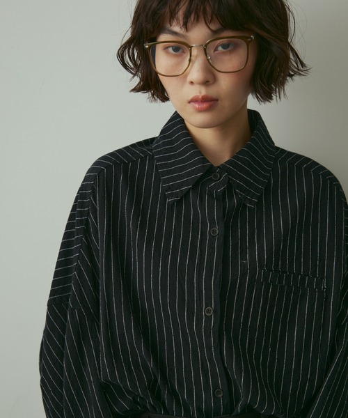 overE ストレッチコットンストライプブラウス ライトブラック 102㎝ 美品 full/fill. ブラウス シャツ natural stripe over shirt / ナチュラル