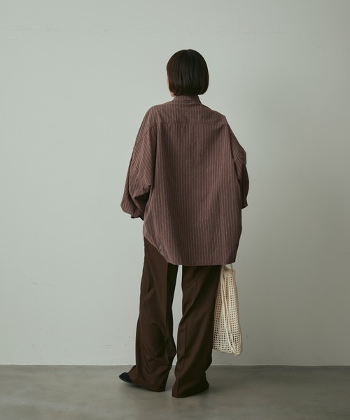 試着のみ　PHEENY STRIPE DUMP OVER SHIRT ブラウン PHEENY/STRIPE DUMP OVER SHIRT(BLUE)