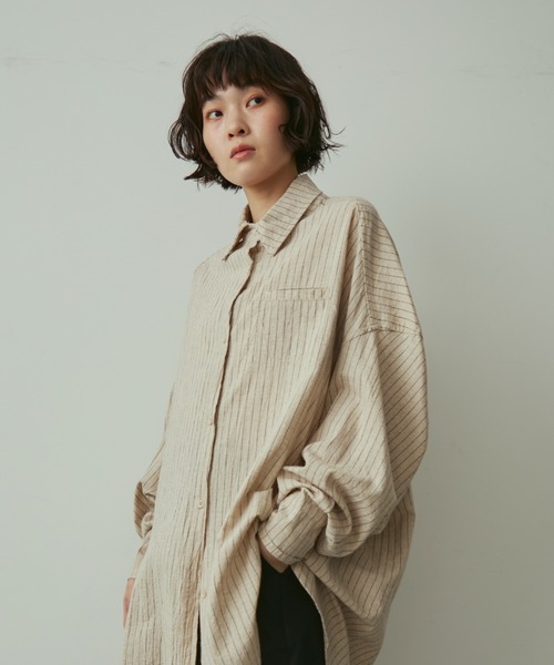 full/fill. ブラウス シャツ natural stripe over shirt / ナチュラル