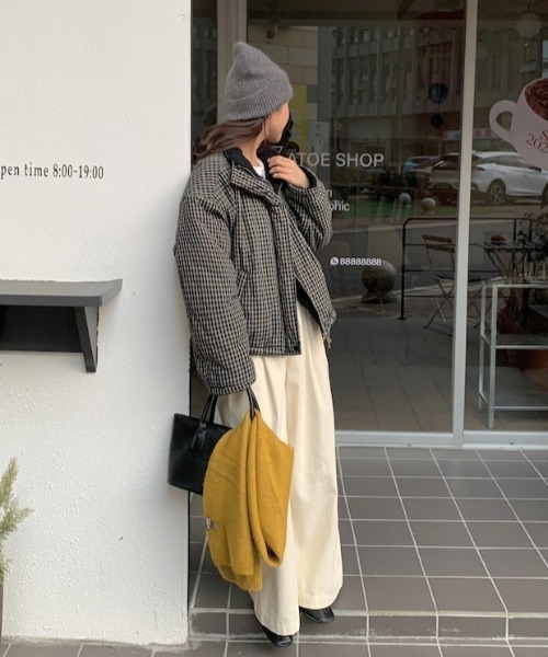 Aelina ダウンコート ダウンジャケット 2WAYボアチェック柄ジャケット