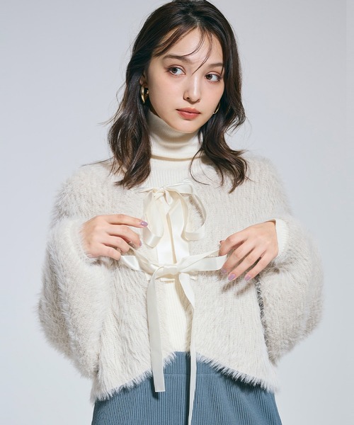 coca（コカ） カーディガン シャギーリボン2wayニットカーディガン