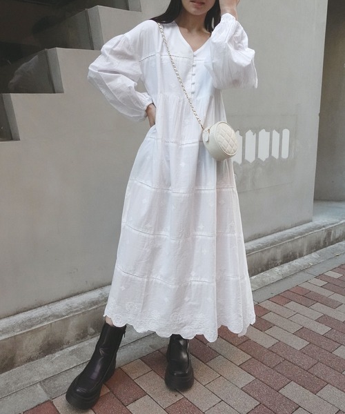 「CORNERS」 長袖ワンピース M ブルー レディース_画像4