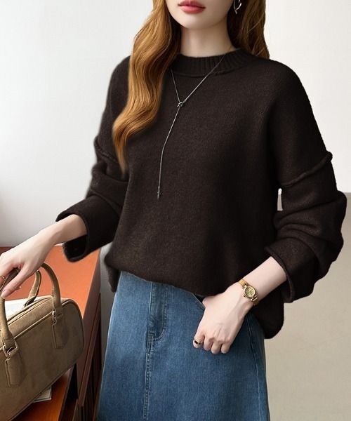 シートーキョー SHE Tokyo amelie black ニットプルオーバー 0｜ブラック トップス セーター 長袖【2400014874730】 COCOMOMO ニット セーター ドロップショルダーニット オーバーサイズ