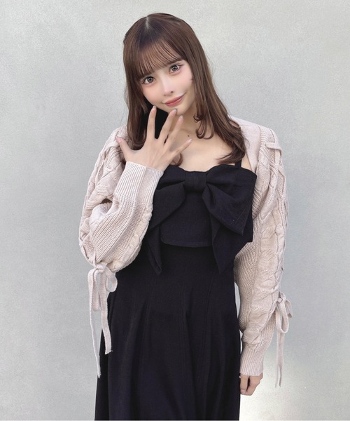 Ozz ONESTE レース ショート丈 レースアップ カーディガン ブラック one way（ワンウェイ） カーディガン レースアップボレロ レディース
