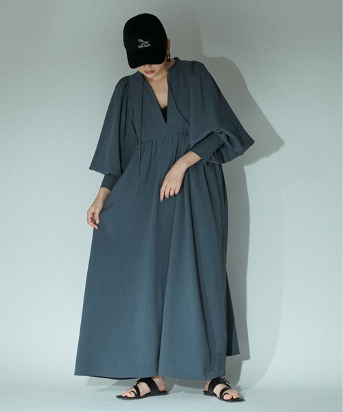 「Ezick」 長袖ワンピース FREE オフホワイト レディース_画像9