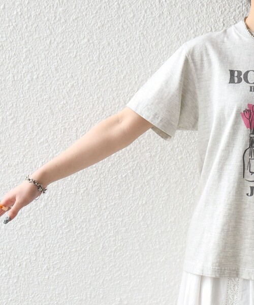 新品ホワイトショコラフィネセンタースリットコットンTシャツカットソー洗濯機洗い可 SHIPS any tシャツ TRICOMER:「洗濯機可能」フレンチ ロゴ プリント