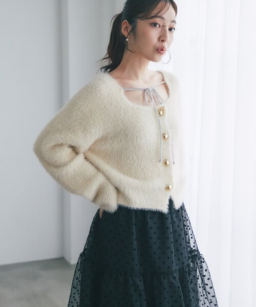 「La boutique BonBon」 ニットカーディガン FREE チャコールグレー レディースの画像
