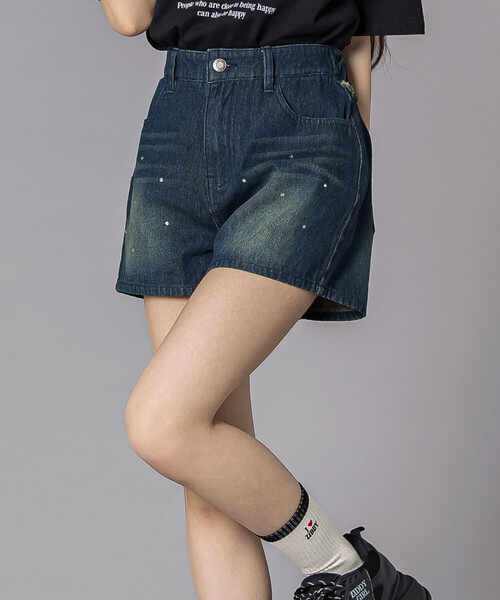 JadedLondon mini denim shortミニデニムショートパンツ ZIDDY（ジディー） パンツ ラインストーンショートデニムパンツ(130