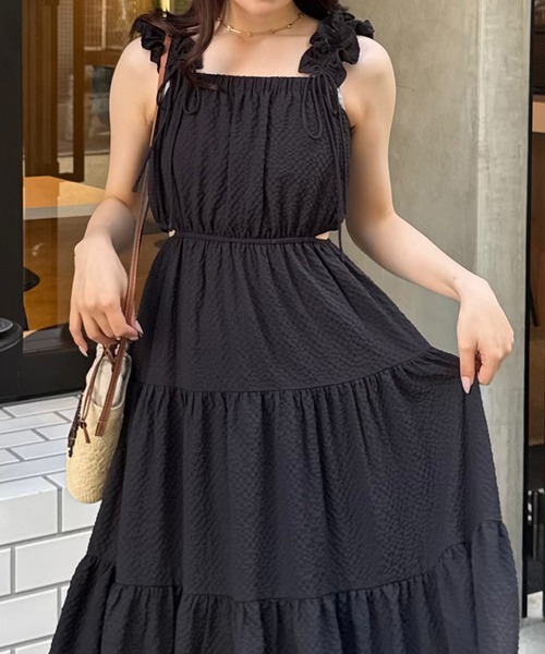 JUNOAH（ジュノア） ワンピース ギャザーショルダーサイドカット