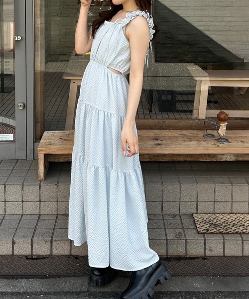 JUNOAH（ジュノア） ワンピース ギャザーショルダーサイドカット