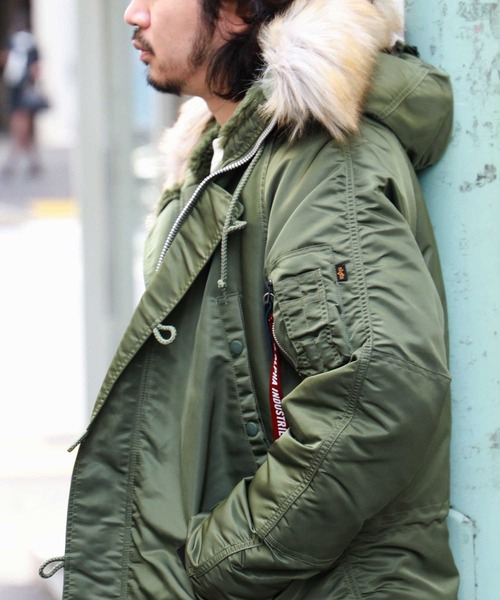 「Alpha Industries」 中綿コート L オリーブ メンズ_画像2