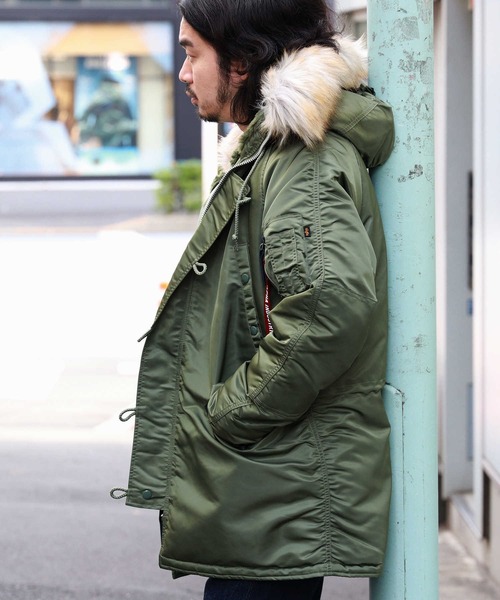 「Alpha Industries」 中綿コート L オリーブ メンズ_画像3