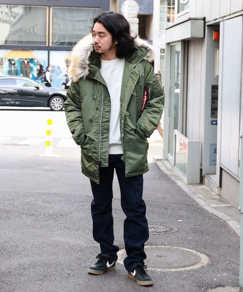 「Alpha Industries」 中綿コート L オリーブ メンズ_画像4