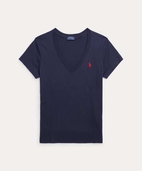 tシャツ コットン ジャージー Vネック Tシャツ レディースの画像