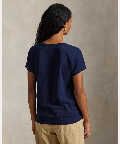 tシャツ コットン ジャージー Vネック Tシャツ レディースの画像