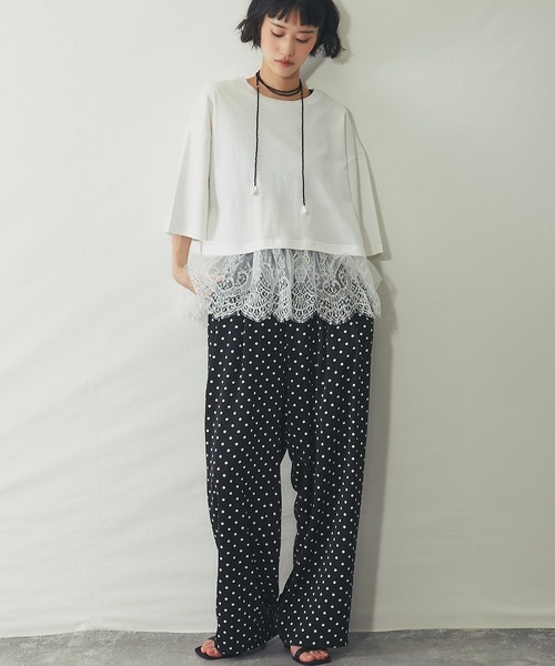 【ブラック2】裾レースシャツ tシャツ 裾レースドッキングT レディース : ZOZOTOWN Yahoo!店 - 通販