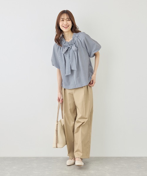 ブラウス シャツ 前後2WAYギャザーリボンデザインシャツ/UVケア・接触冷感・リンクコーデ レディースの画像