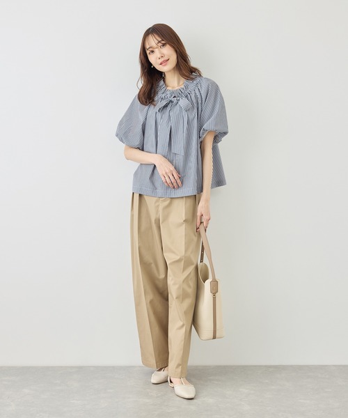 ブラウス シャツ 前後2WAYギャザーリボンデザインシャツ/UVケア・接触冷感・リンクコーデ レディースの画像