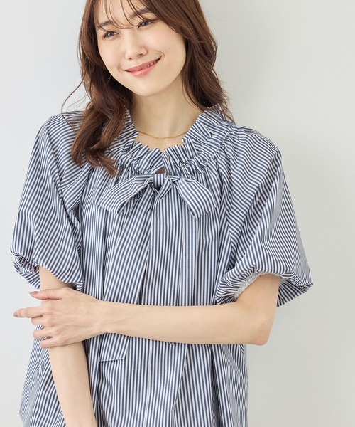 ブラウス シャツ 前後2WAYギャザーリボンデザインシャツ/UVケア・接触冷感・リンクコーデ レディースの画像