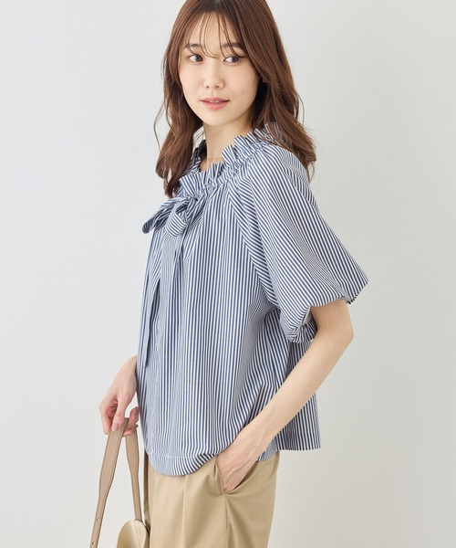 ブラウス シャツ 前後2WAYギャザーリボンデザインシャツ/UVケア・接触冷感・リンクコーデ レディースの画像