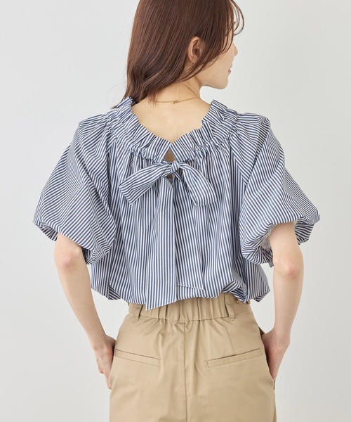 ブラウス シャツ 前後2WAYギャザーリボンデザインシャツ/UVケア・接触冷感・リンクコーデ レディースの画像