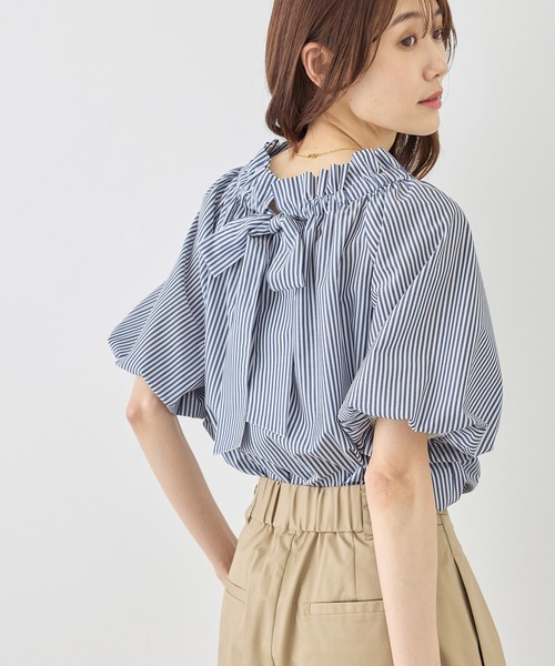 ブラウス シャツ 前後2WAYギャザーリボンデザインシャツ/UVケア・接触冷感・リンクコーデ レディースの画像