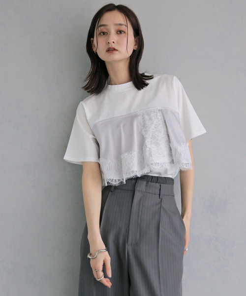 ぽよ【＆g’aime】サテンビスチェ レイヤードデザイン Tシャツ 2点 &g'aime（アンジェム） tシャツ 半袖 」サテンビスチェレイヤードT