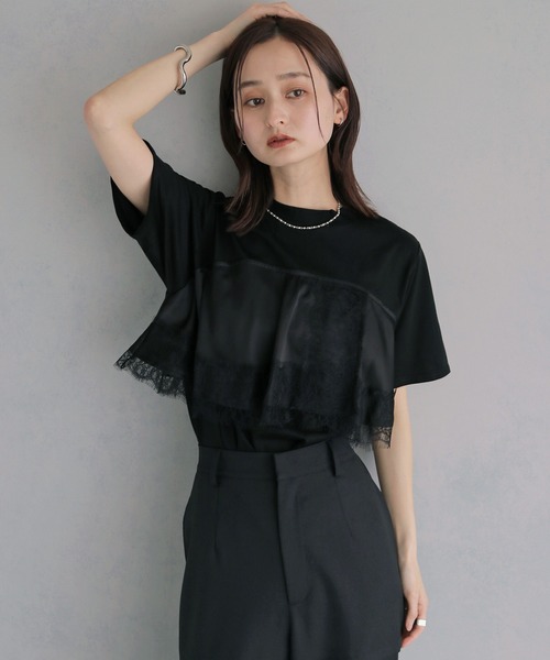 ぽよ【＆g’aime】サテンビスチェ レイヤードデザイン Tシャツ 2点 &g'aime（アンジェム） tシャツ 半袖 」サテンビスチェレイヤードT
