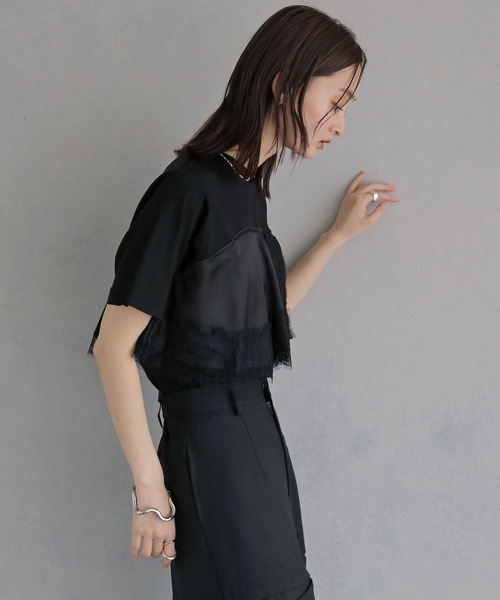 &g'aime（アンジェム） tシャツ 半袖 」サテンビスチェレイヤードT