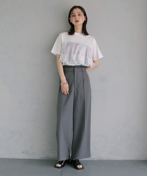 &g'aime（アンジェム） tシャツ 半袖 」サテンビスチェレイヤードT