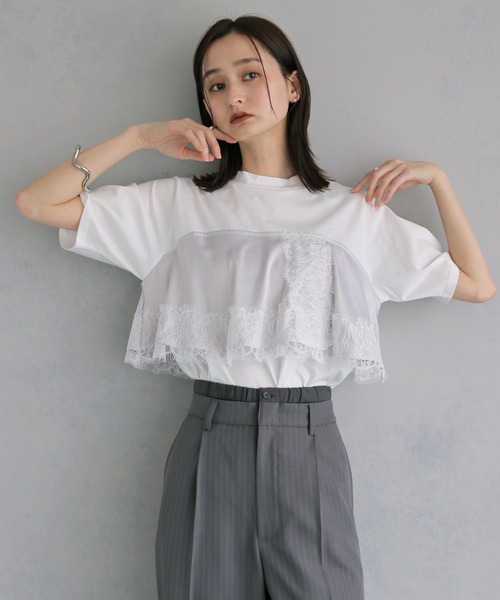 &g'aime（アンジェム） tシャツ 半袖 」サテンビスチェレイヤードT