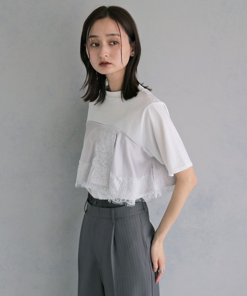&g'aime（アンジェム） tシャツ 半袖 」サテンビスチェレイヤードT
