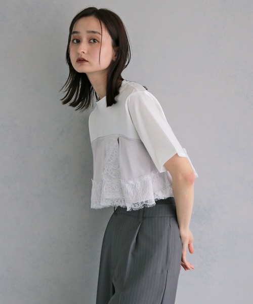 ぽよ【＆g’aime】サテンビスチェ レイヤードデザイン Tシャツ 2点 &g'aime（アンジェム） tシャツ 半袖 」サテンビスチェレイヤードT