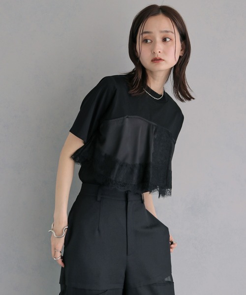 &g'aime（アンジェム） tシャツ 半袖 」サテンビスチェレイヤードT
