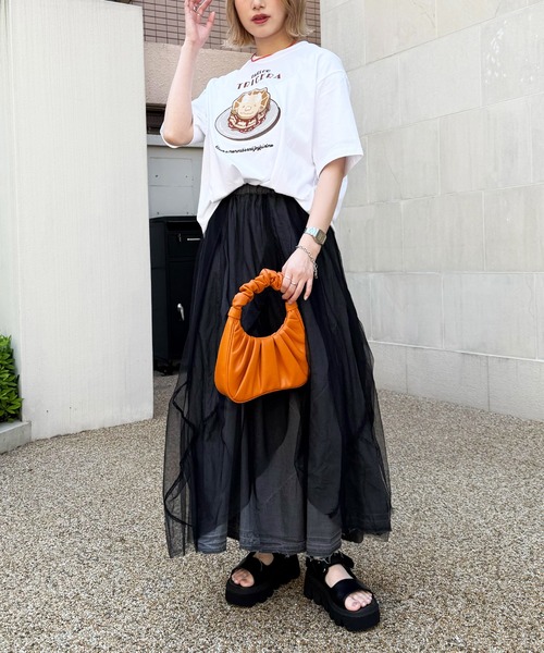 ⭐️タグ付き新品⭐️定価約2万円♡familiar 夏のお出かけチュール袖T DOUBLE NAME（ダブルネーム） tシャツ 半袖 PARLOR刺しゅうTEE（パン