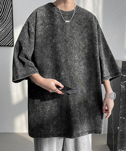 いしかわ　SとMサイズ　BiiiG 古着風黒 Tシャツ 半袖 DEVICE（デバイス） tシャツ ビッグシルエット シンプル ピグメント