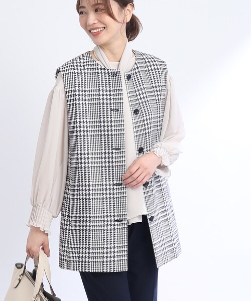 ベスト ジレ ジャケットライクツイードジレ レディース Reflect ベスト ジレ ジャケットライクツイードジレ レディース