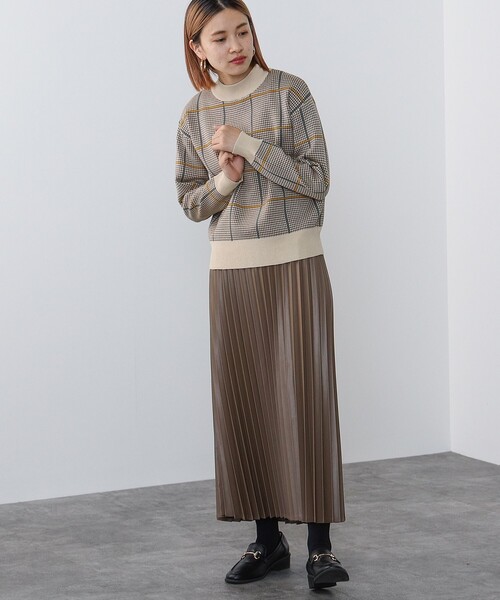 ニット セーター ハイネック チェック プルオーバー レディース BEAMS HEART ニット セーター / ハイネックチェック ニットプル